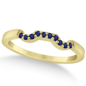 Pave Set Blue Sapphire Contour Wedding Band 14k Yellow Gold 0.15ct - All