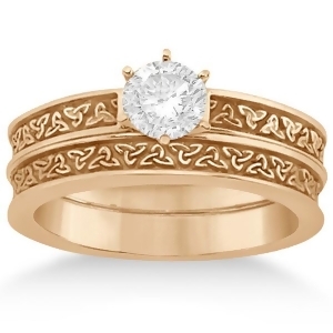 Carved Irish Celtic Engagement Ring and Wedding Band Set 18K Rose Gold - All