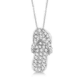 Diamond Flip Flop Pendant Necklace 14k White Gold 0.50ct - All