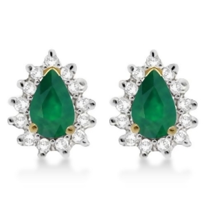 Emerald and Diamond Teardrop Earrings 14k Yellow Gold 1.10ctw - All