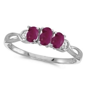 Oval Ruby and Diamond Three Stone Ring 14k White Gold 0.75ctw - All
