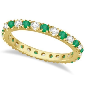 Diamond and Emerald Eternity Ring Guard Band 14K Yellow Gold 0.64ct - All