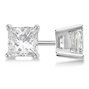 3.00Ct. Princess Diamond Stud Earrings Platinum H-i Si2-si3 - All