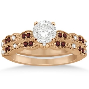 Marquise and Dot Garnet and Diamond Bridal Set 14k Rose Gold 0.49ct - All