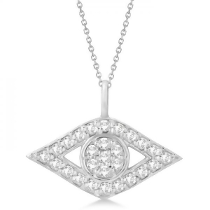 Evil Eye Diamond Pendant Necklace in 14k White Gold Pave Set 0.50ct - All