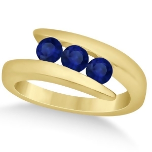 Blue Sapphire 3 Stone Journey Ring Tension Set 14K Yellow Gold 0.90ctw - All