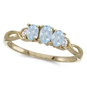 Oval Aquamarine and Diamond Three Stone Ring 14k Yellow Gold 0.50ctw - All