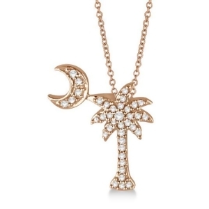 Palm Tree and Moon Diamond Pendant Necklace 14k Rose Gold 0.15ct - All