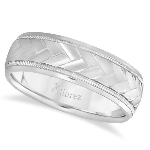 Braided Men's Wedding Ring Diamond Cut Band 14k White Gold 7 mm - All