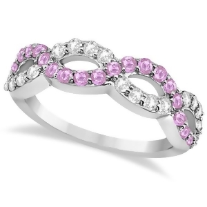 Pink Sapphire Twisted Infinity Diamond Ring in 14k White Gold 1.09ct - All