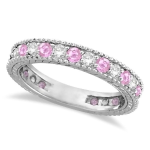 Diamond and Pink Sapphire Ring Anniversary Band 14k White Gold 1.08ct - All