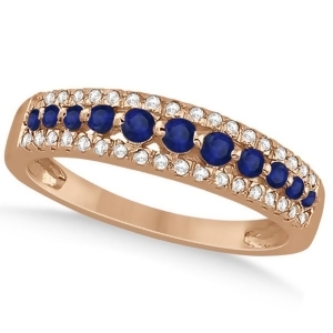 Three-row Blue Sapphire and Diamond Wedding Band 14k Rose Gold 0.63ct - All