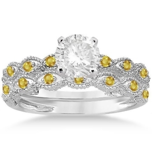 Antique Yellow Sapphire Bridal Set Marquise Shape 14K White Gold 0.36ct - All