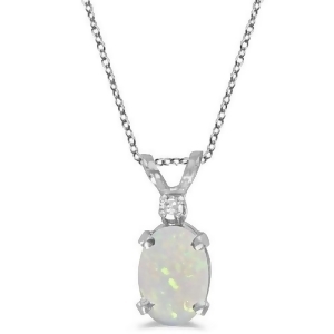 Oval Opal and Diamond Filagree Pendant in 14K White Gold 0.27ct - All