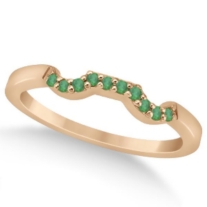 Pave Set Green Emerald Contour Wedding Band 18k Rose Gold 0.12ct - All