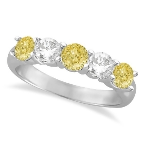 Five Stone White and Fancy Yellow Diamond Ring 14k White Gold 1.50ctw - All