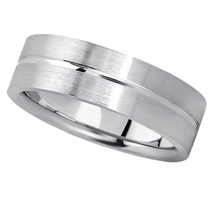 Men's Carved Flat Wedding Band in Platinum 7mm - All