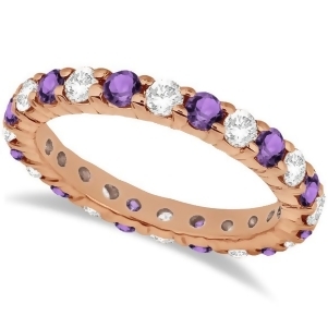 Eternity Diamond and Amethyst Ring Band 14k Rose Gold 2.40ct - All
