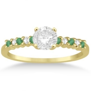 Petite Diamond and Emerald Engagement Ring 14k Yellow Gold 0.15ct - All