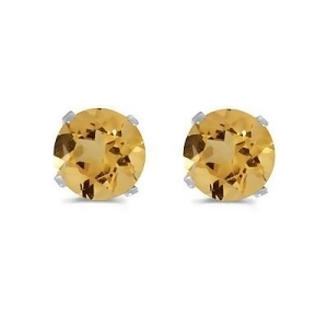 0.80Ct Round Citrine Stud Earrings November Birthstone 14k White Gold - All