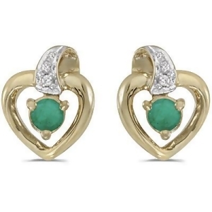 Emerald and Diamond Heart Earrings 14k Yellow Gold 0.20ctw - All
