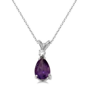 Pear Amethyst and Diamond Solitaire Pendant Necklace 14k White Gold - All