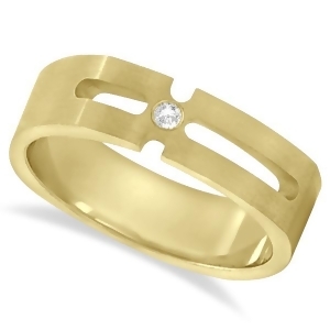 Contemporary Solitaire Diamond Band For Men 14kt Yellow Gold 0.05ct - All