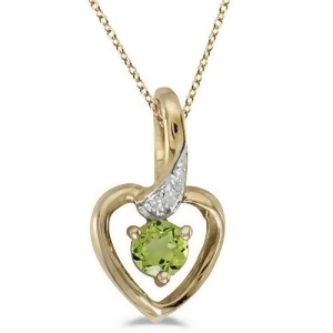 Peridot and Diamond Heart Pendant Necklace 14k Yellow Gold - All
