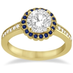 Halo Diamond and Blue Sapphire Engagement Ring 14k Yellow Gold 0.62ct - All