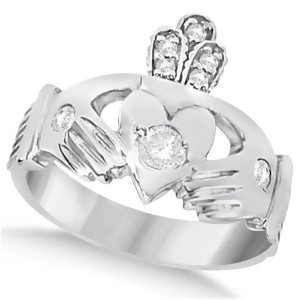Irish Heart with Crown Claddagh Diamond Ring 14k White Gold 0.35ct - All