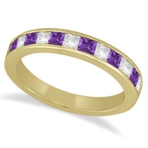 Channel Amethyst and Diamond Wedding Ring 18k Yellow Gold 0.70ct - All