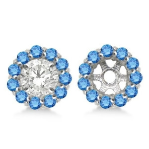 Round Blue Diamond Earring Jackets for 4mm Studs 14K White Gold 0.64ct - All