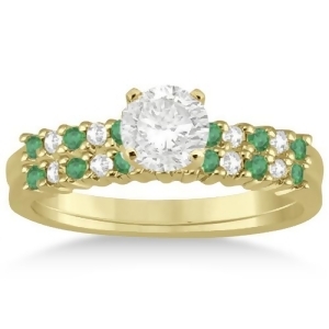 Petite Diamond and Emerald Bridal Set 14k Yellow Gold 0.35ct - All