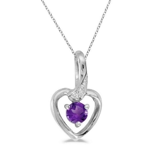 Amethyst and Diamond Heart Pendant Necklace 14k White Gold - All