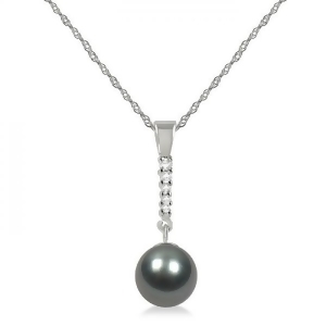 Black-grey Tahitian Pearl and Diamond Drop Pendant Necklace 14K W. Gold 8-9mm - All