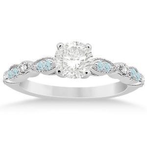 Marquise Aquamarine Diamond Engagement Ring 14k White Gold 0.24ct - All