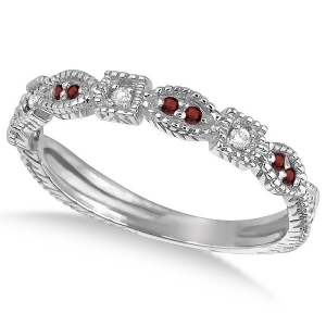 Vintage Stackable Diamond and Garnet Ring 14k White Gold 0.15ct - All