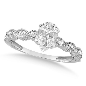 Pear-cut Antique Diamond Engagement Ring in 14k White Gold 0.75ct - All
