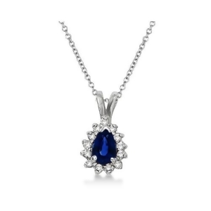 Pear Sapphire and Diamond Pendant Necklace 14k White Gold 0.70ct - All