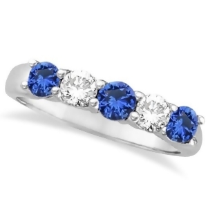 Five Stone Blue Sapphire and Diamond Ring 14k White Gold 1.00ctw - All