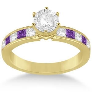 Channel Amethyst and Diamond Engagement Ring 18k Yellow Gold 0.60ct - All