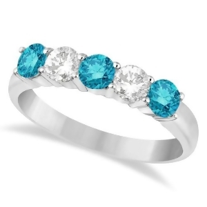 Five Stone White and Blue Diamond Ring 14k White Gold 1.00ctw - All
