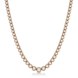 Milgrain Eternity Diamond Tennis Necklace 14k Rose Gold 7.05ct - All