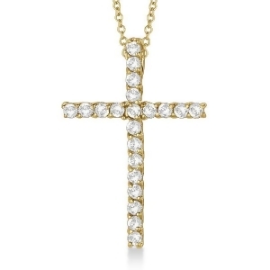 Diamond Cross Pendant Necklace 14kt Yellow Gold 0.75ct - All