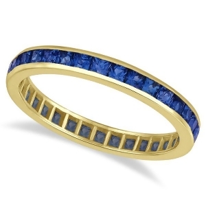 Princess-cut Blue Sapphire Eternity Ring Band 14k Yellow Gold 1.36ct - All