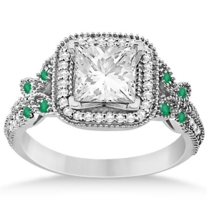 Emerald Square-Halo Butterfly Engagement Ring Platinum 0.34ct - All