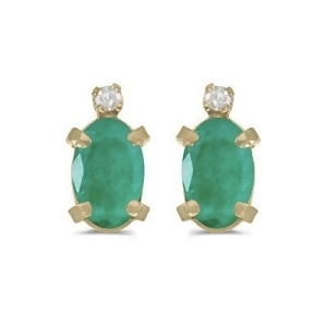 Oval Emerald and Diamond Studs Earrings 14k Yellow Gold 0.90ct - All