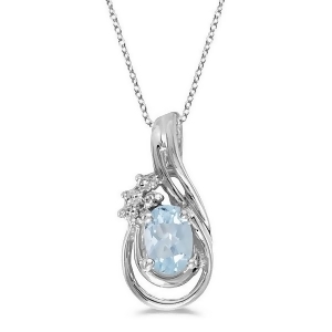 Oval Aquamarine and Diamond Teardrop Pendant Necklace 14k White Gold - All