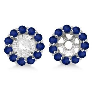 Round Blue Sapphire Earring Jackets 5mm Studs 14K White Gold 1.08ct - All