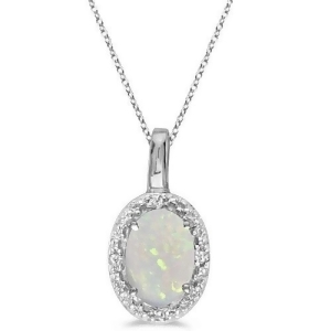 Oval Opal and Diamond Pendant Necklace 14k White Gold 0.55ctw - All